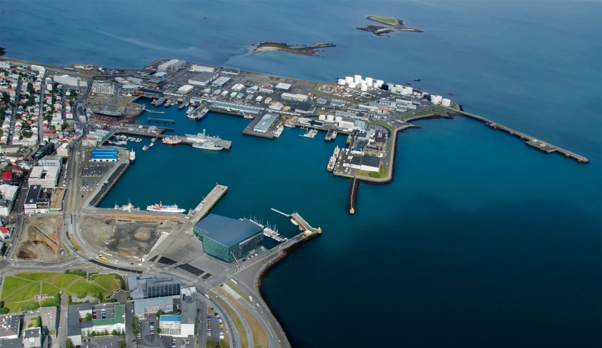 Aerial view of Gamla Höfnin, the Old Harbor of Reykjavík
