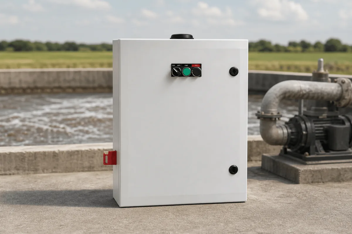 BioWatch pump control panel shown in a clean three-quarter view beside slurry transfer equipment.