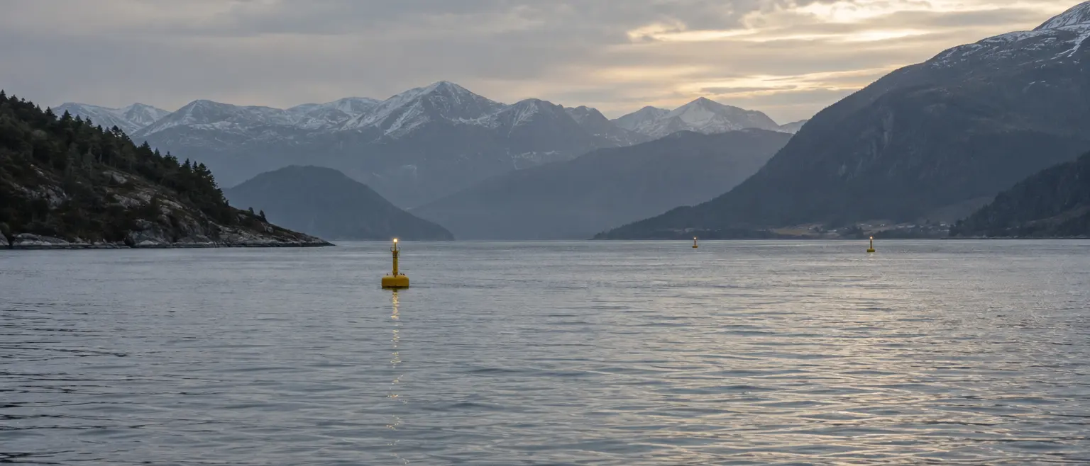 A representative scene for this solution, seen from a distance: Lit navigation buoy